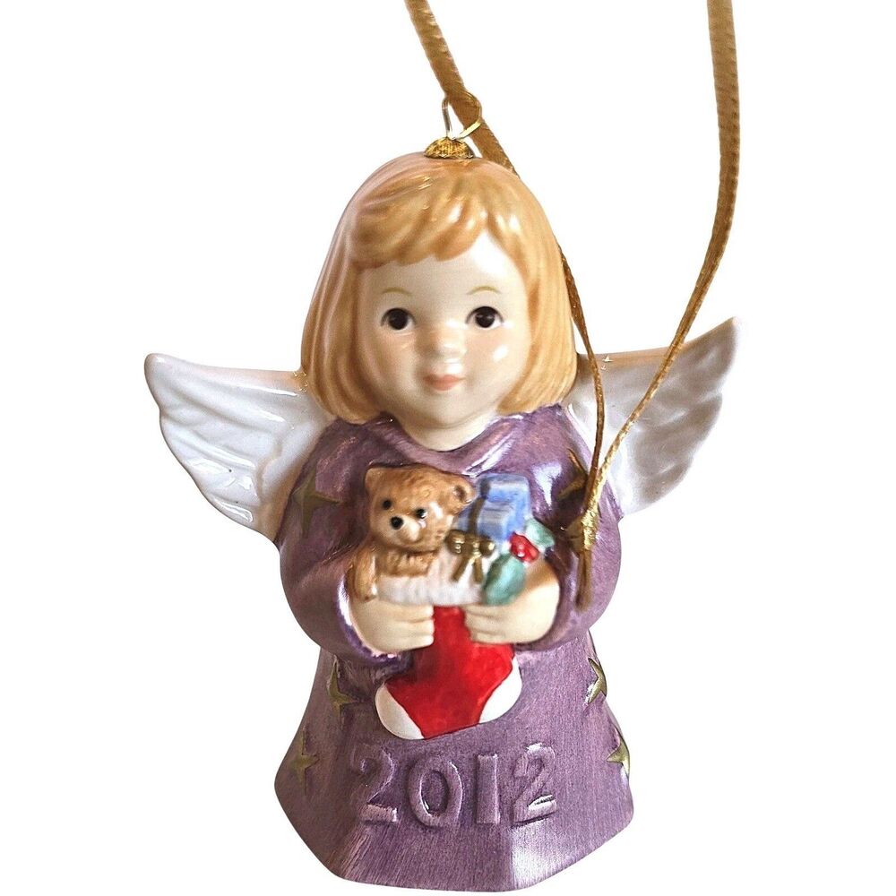 Goebel 2012 Purple Angel Bell Ornament Stocking Teddy Bear 37D Retired Christmas